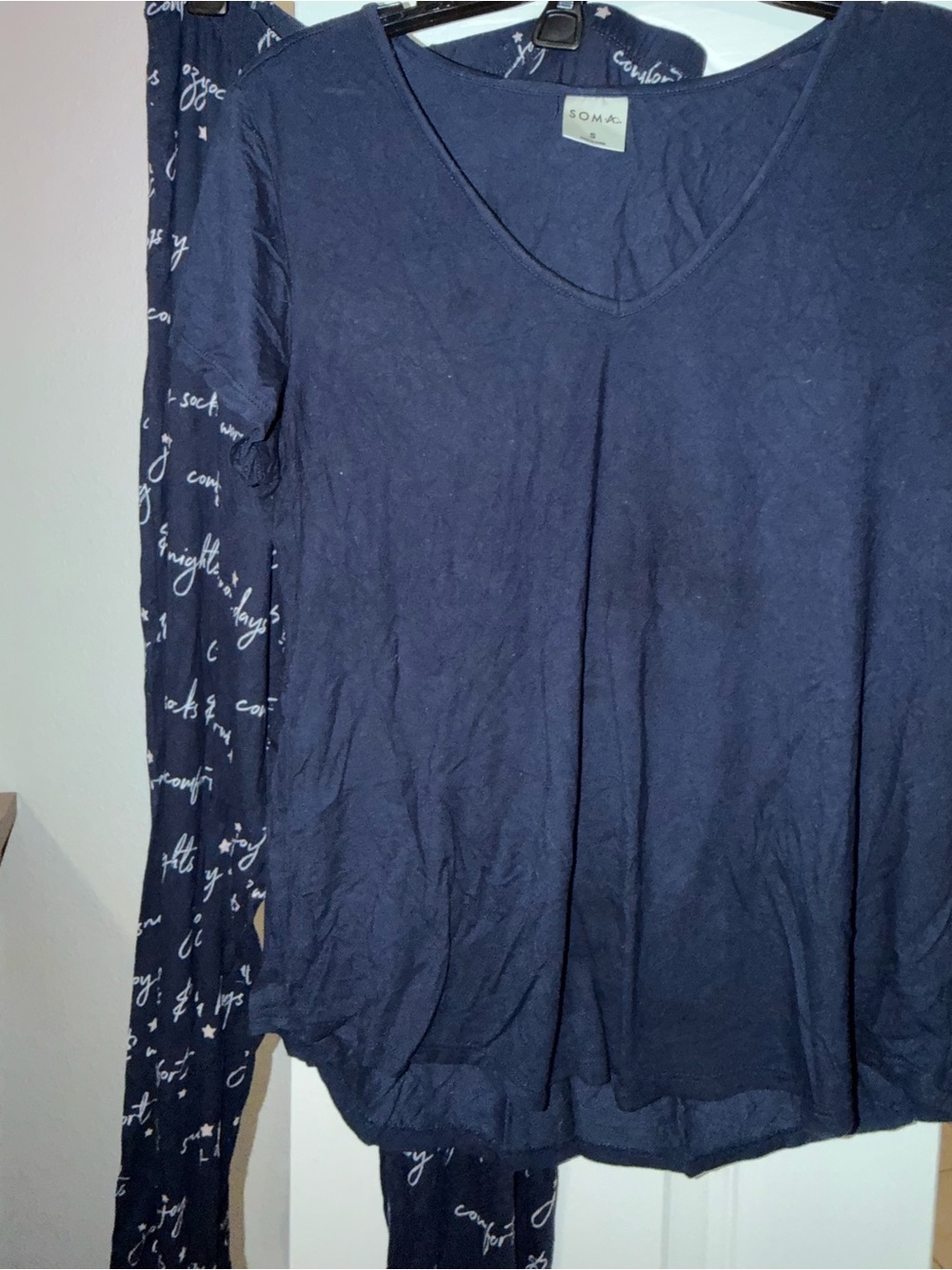 Soma Navy V-Neck Top and jogger festive pants size small both pieces